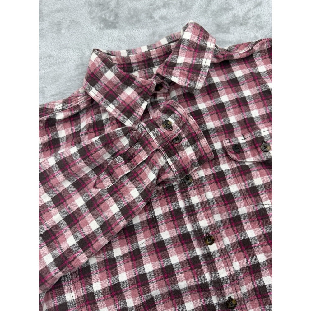 Carhartt Women's Large Brown Pink Plaid Flannel Long Sleeve Button-Up Shirt